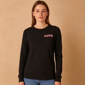 Lea & Viola Black Crewneck Sweatshirt with Red Love Patch Detail Size Medium